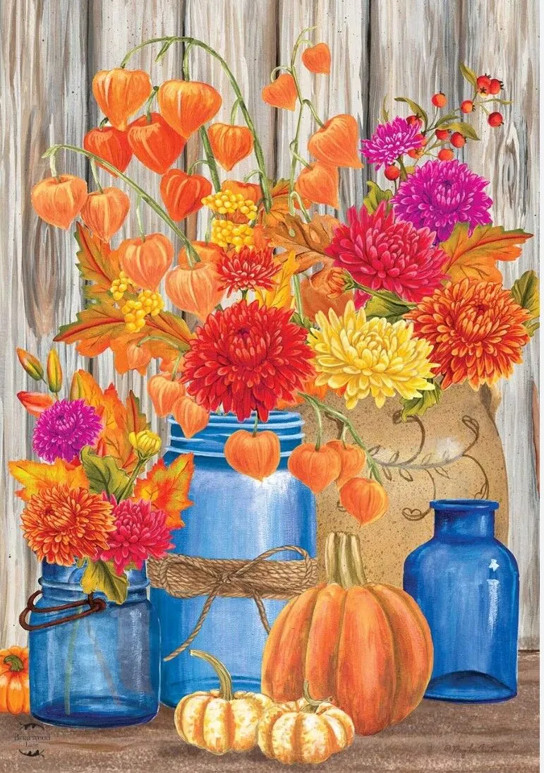 Enhancement Suggestions for Vased Autumn Flowers with Pumpkins by Marylou Troutman and Crystal Canvas Art Designs - RD