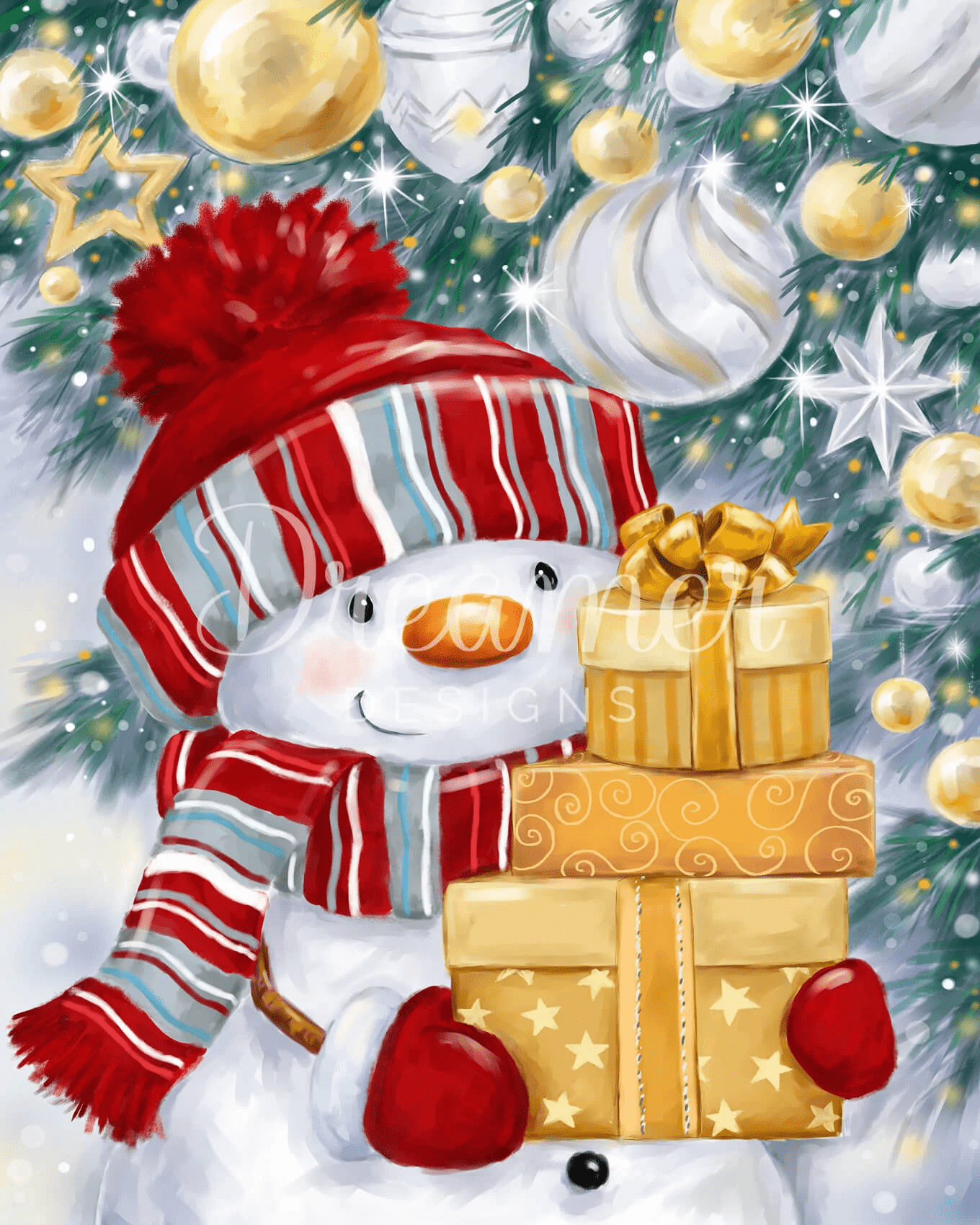 Enhancement Suggestions for Snowman with Gold and Silver Presents by Makiko and Dreamer Designs - SQ